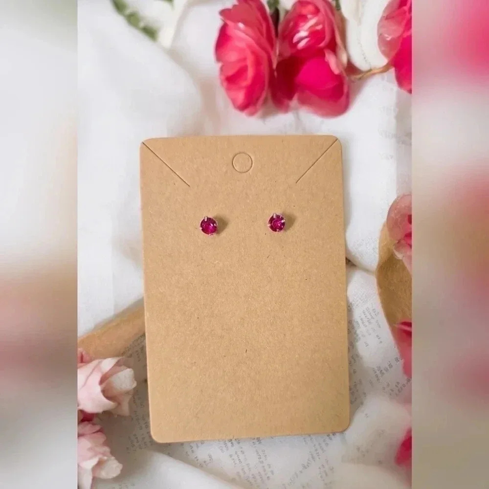 Silver Plated Pink Rhinestone Stud Earrings